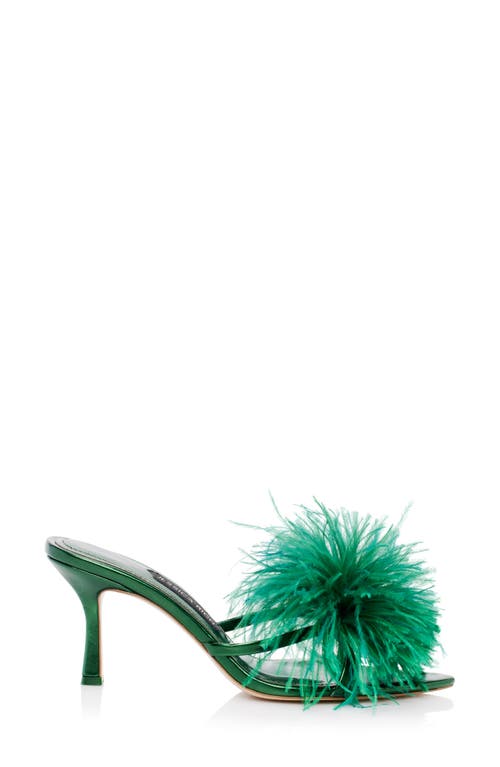 Shop Jessica Rich Malina Feather Pointed Toe Slide Sandal In Emerald