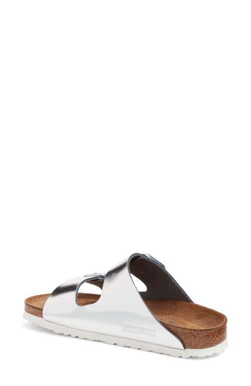 Shop Birkenstock Soft Slide Sandal In Metallic Silver Leather