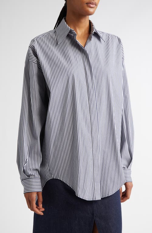 Shop Michael Kors Collection Wedge Oversize Pinstripe Button-up Shirt In Maritime/optic White