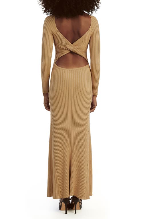 Bardot Amaro Long Sleeve Knit Dress In Soft Camel