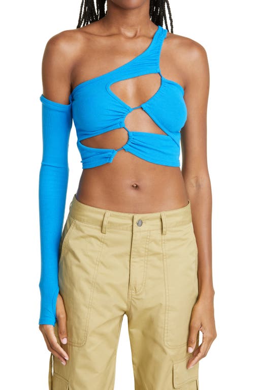 BY. DYLN Ambra Ribbed Cutout Stretch Cotton Crop Top in Blue