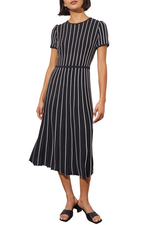 Ming Wang Stripe A-line Midi Jumper Dress In Black/white