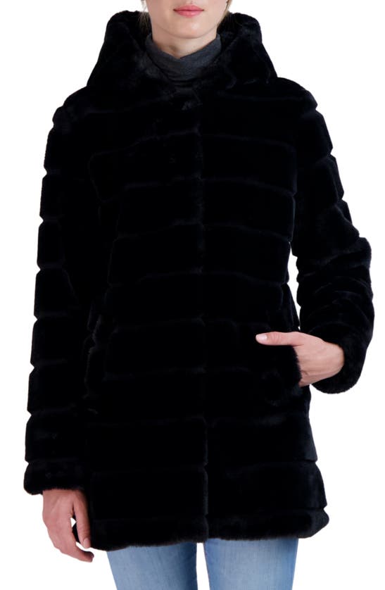 Sebby Hooded Faux Fur Jacket In Black