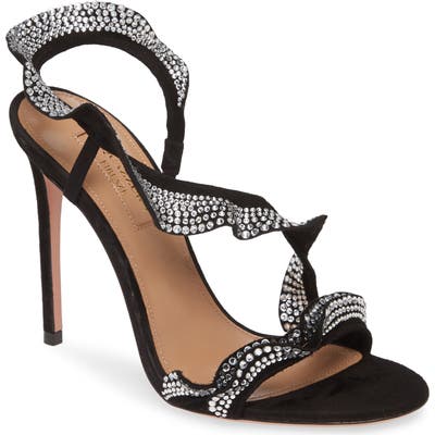 Aquazzura Crystal Ruffle Slingback Sandal, Black