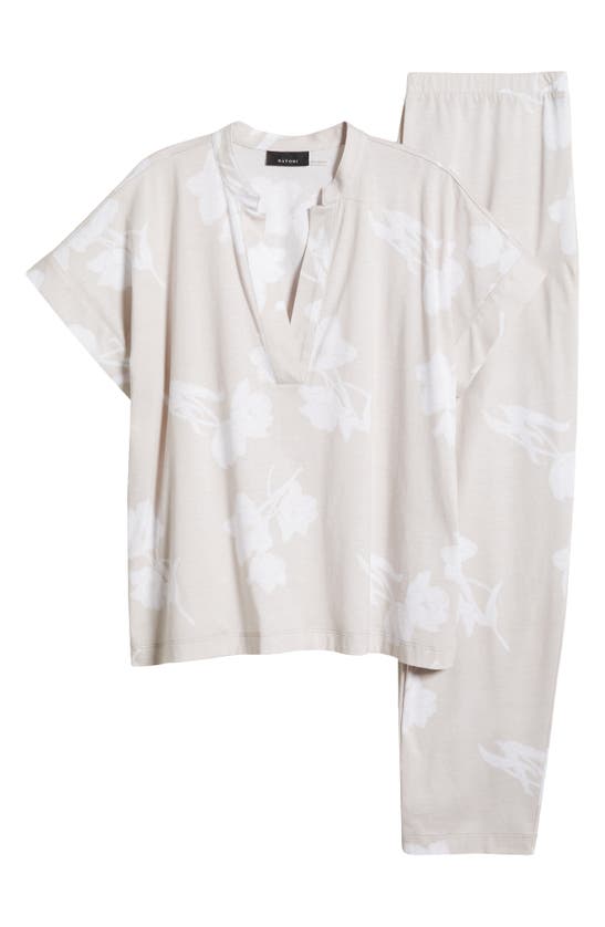 Shop Natori Hana Floral Print Cotton Pajamas In Smoked Pearl