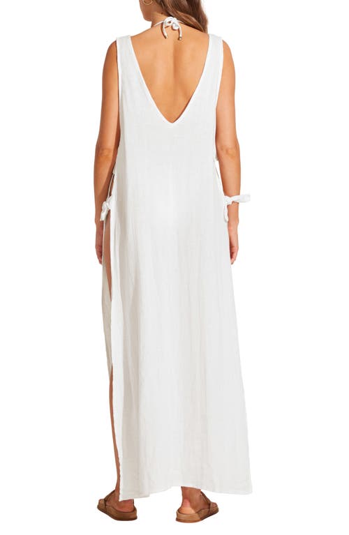 Shop Vitamin A ® Riviera Linen & Cotton Cover-up Dress In White Crinkle Linen