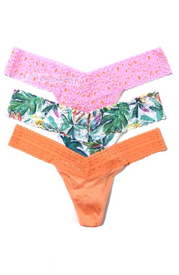 Shop Hanky Panky Assorted 3-pack Low Rise Thongs In Pink/ivory Leaf/orange