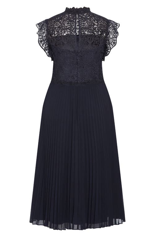 City Chic Livia Lace Yoke Sleeveless Fit & Flare Dress In Navy