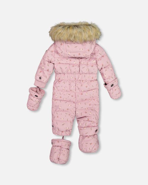 Shop Deux Par Deux Baby Girl's One Piece Baby Snowsuit Rose Printed Mini Flowers