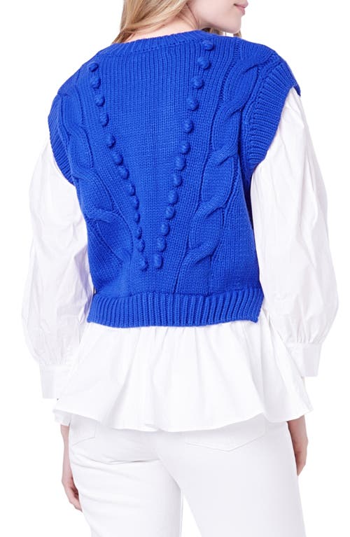 Shop English Factory Mixed Media Cable Stitch Sweater In Cobalt Blue/white