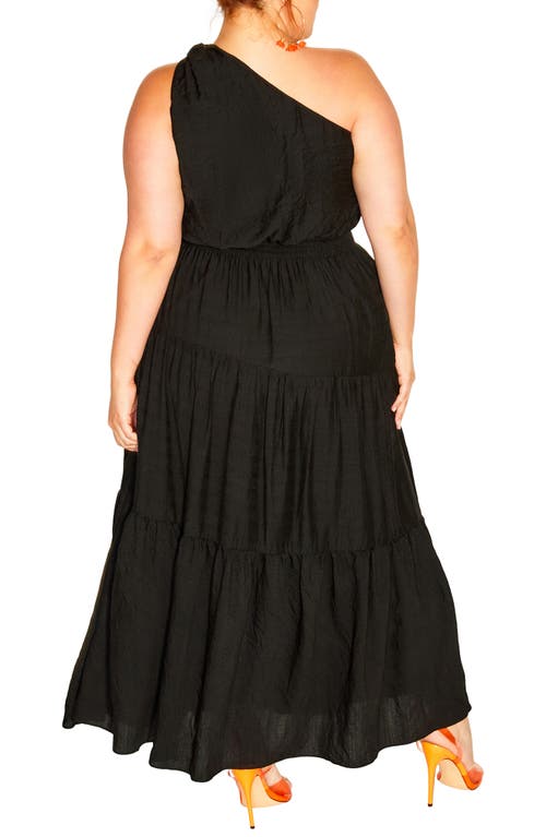 Shop City Chic Kyleigh Tiered One-shoulder Maxi Dress In Black