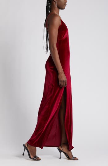 Debut Diva Burgundy Velvet Maxi Dress