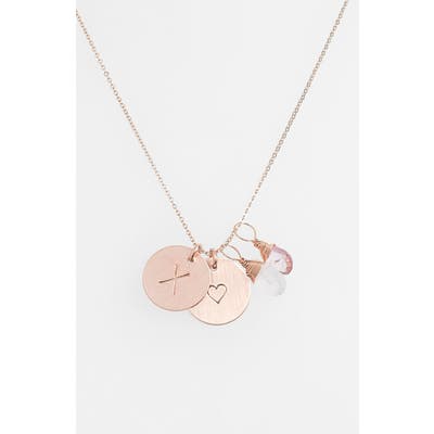 Nashelle 14K-Gold Fill Heart Disc, Moonstone & Pink Quartz Initial Necklace