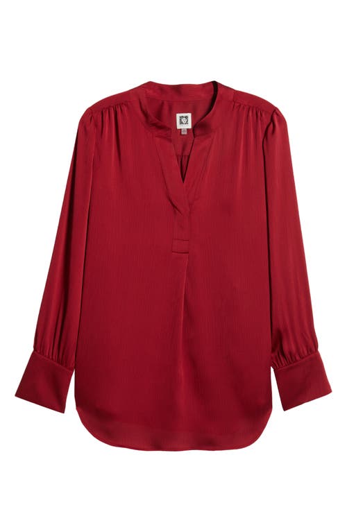 Shop Anne Klein Split Neck Textured Woven Tunic Top In Titian Red