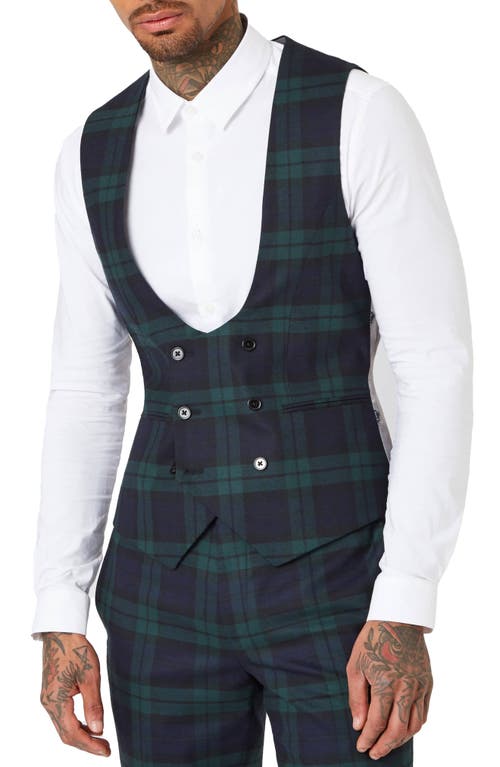 Twisted Tailor Ginger Plaid Stretch Wool Waistcoat In Green