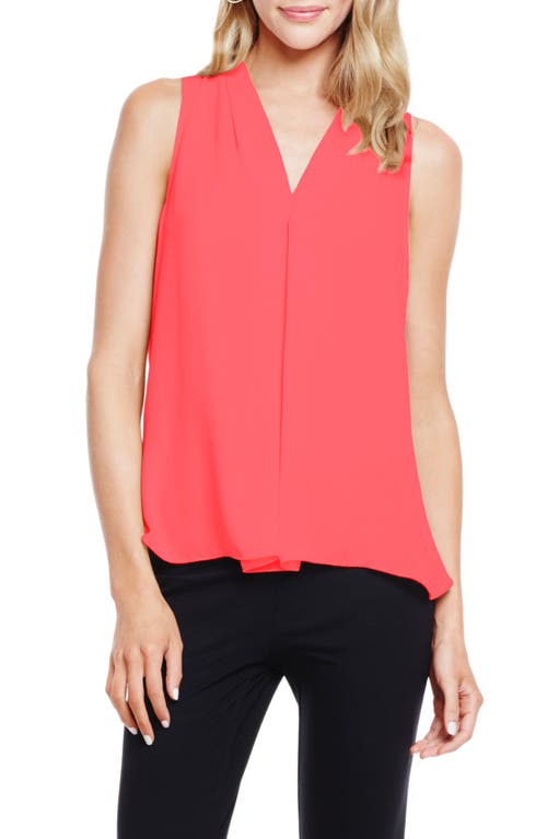 Pleat Front V-Neck Blouse in Coral Shock