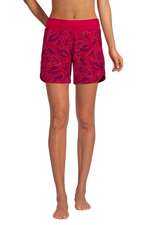 Shop Lands' End 5" Quick Dry Elastic Waist Board Shorts Swim Cover-up Shorts With Panty In Scarlet Abstract Leaf