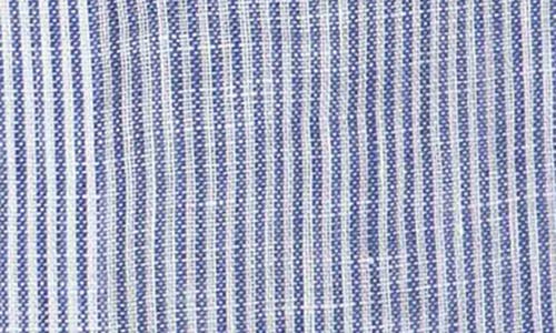 Lorenzo Uomo Striped Linen Trim Fit Dress Shirt In White/blue