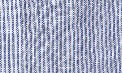 Shop Lorenzo Uomo Striped Linen Trim Fit Dress Shirt In White/blue