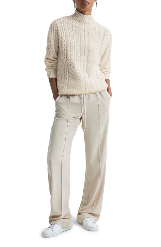 Reiss Martha Cable Stitch Wool Blend Mock Neck Sweater In Cream