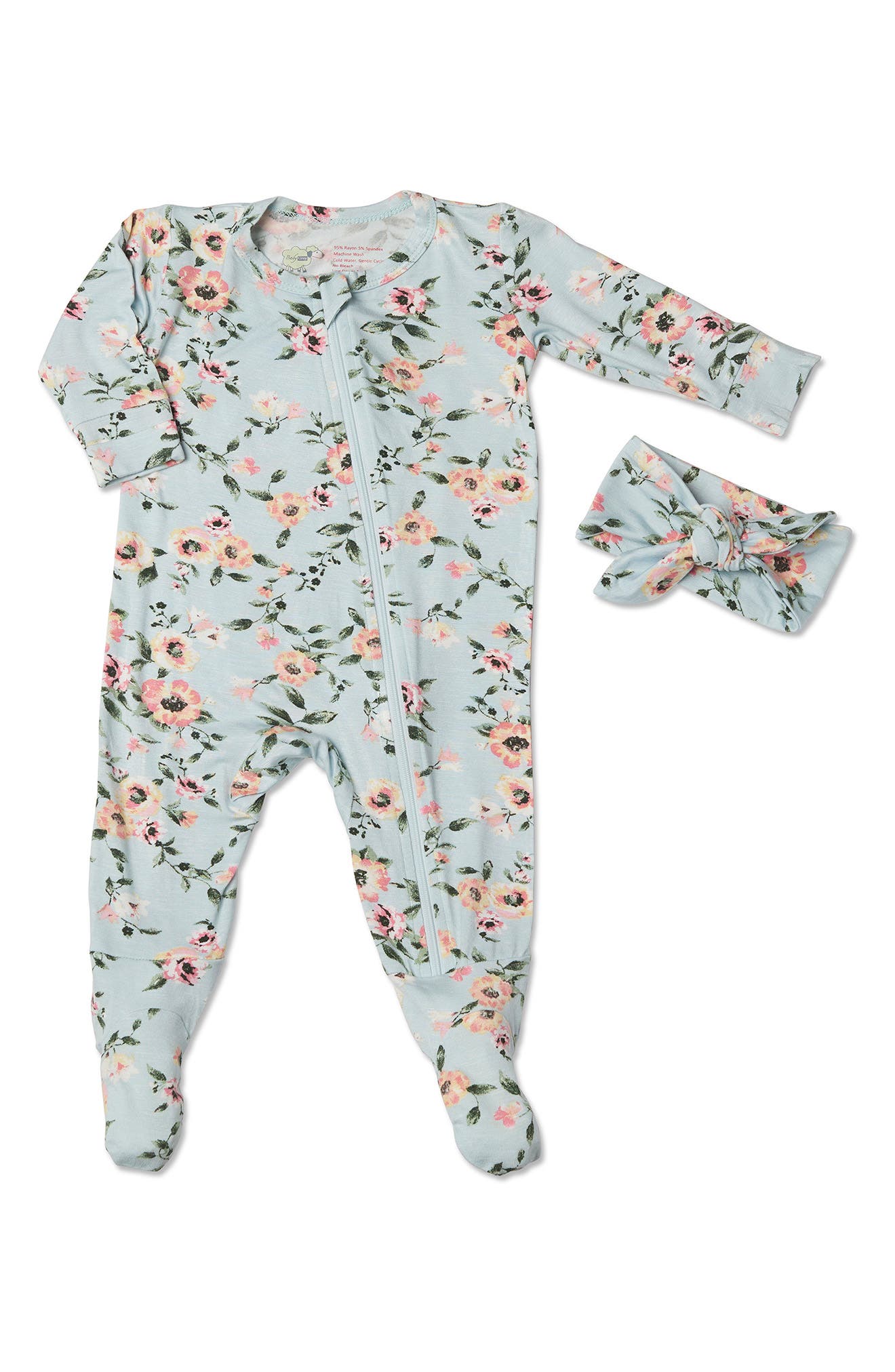 Baby Grey by Everly Grey Zip Footie & Head Wrap Set in Zinnia