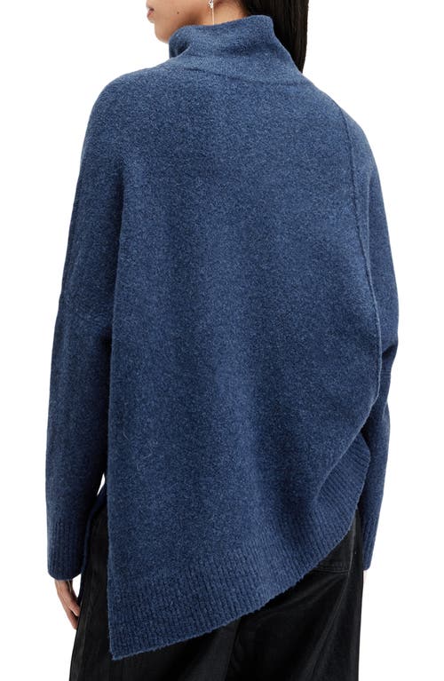 Shop Allsaints Lock Roll Neck Asymmetric Sweater In Midnight Blue