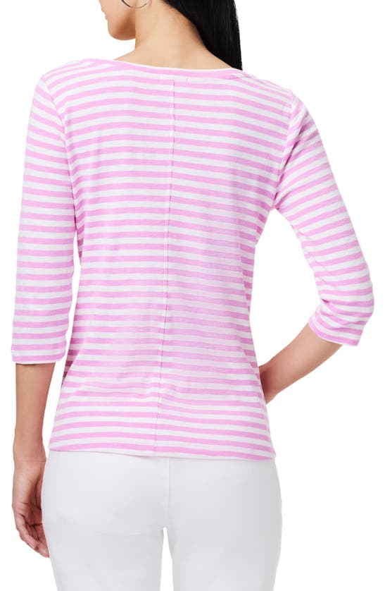 Shop Nzt By Nic+zoe Stripe Boat Neck Cotton T-shirt In Pink Multi