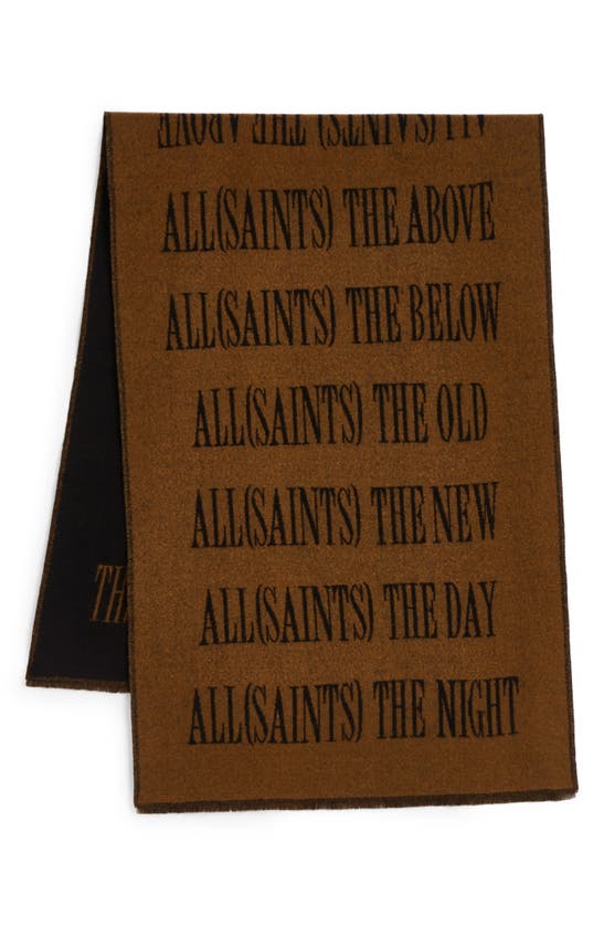 Shop Allsaints Varsity Woven Wool Blend Scarf In Mocha Brown Black