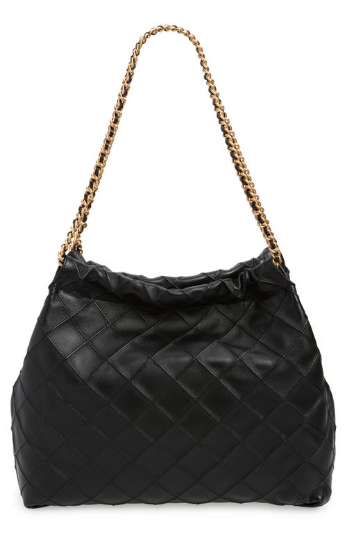 Shop Tory Burch Fleming Quilted Leather Hobo Bag In Black