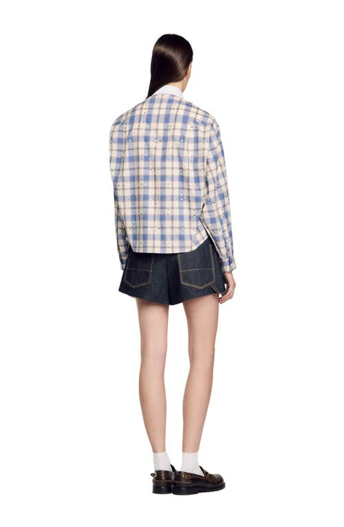 Shop Sandro Rhinestone Check Shirt In Blue