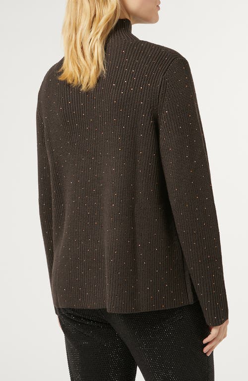 Shop Marina Rinaldi Kastel Embellished Virgin Wool Blend Turtleneck Sweater In Chocolate