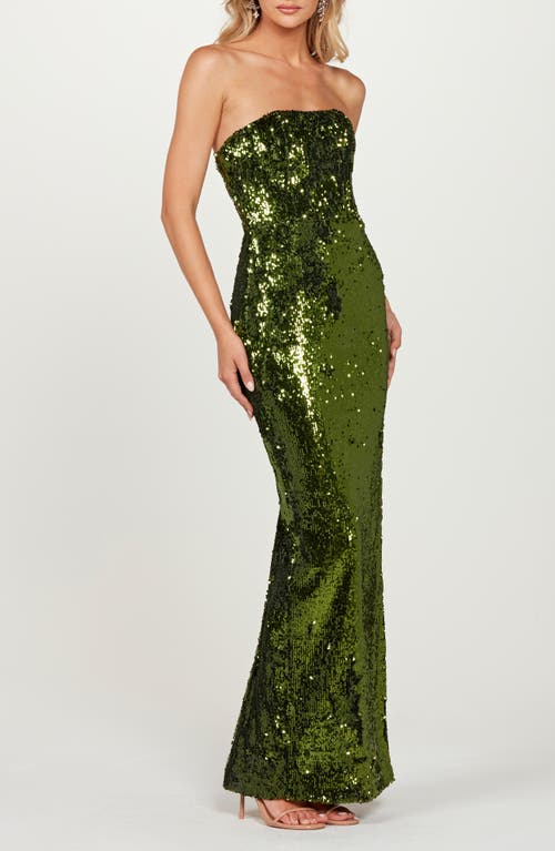 Helsi Serena Sequin Strapless Gown In Olive