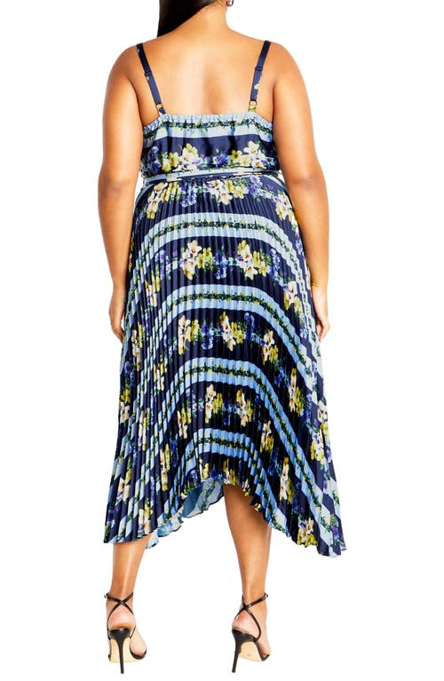 Shop City Chic Amelia Floral Pleated Handkerchief Hem Dress In Navy Garden Party