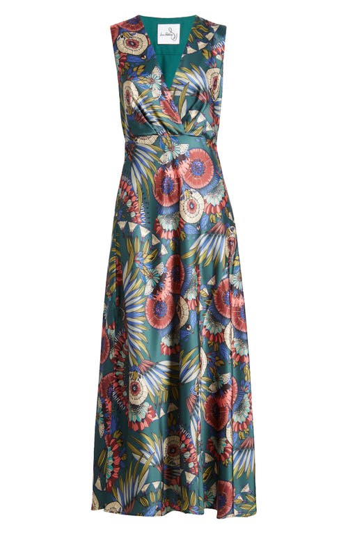 Shop Sam Edelman Feather Floral Satin Maxi Dress In Green Multi