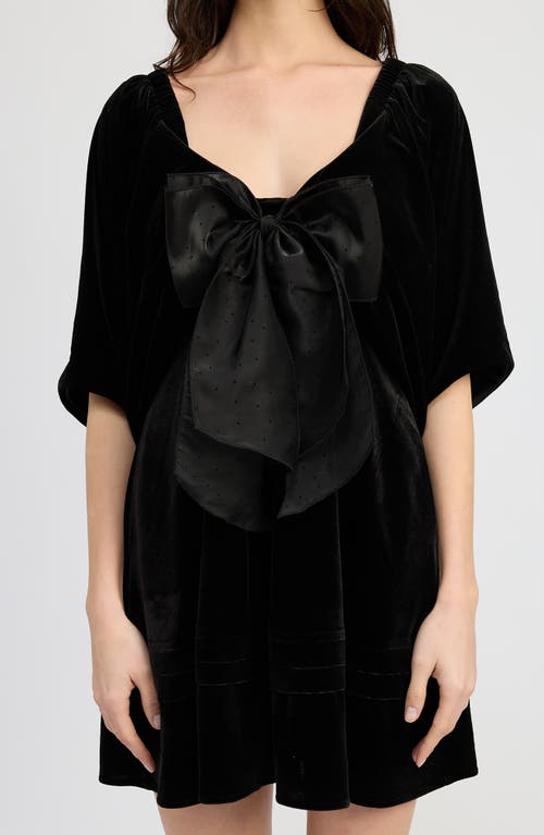 Shop En Saison Avery Bow Front Velvet Minidress In Black