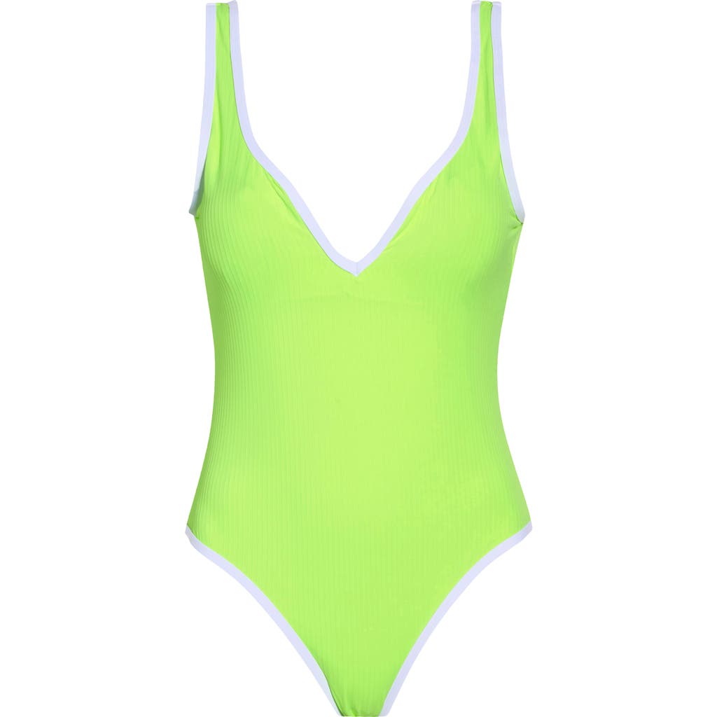 Shop Nicole Miller New York Rib One-piece Swimsuit In Citrus Neon