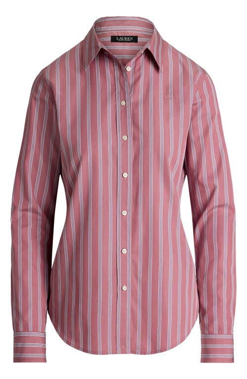 Shop Lauren Ralph Lauren Classic Fit Striped Broadcloth Shirt In Blush Multi