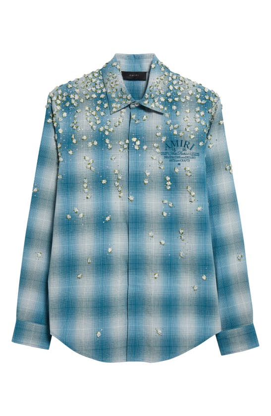 Shop Amiri Floral & Crystal Embellished Plaid Flannel Button-up Shirt In Blue