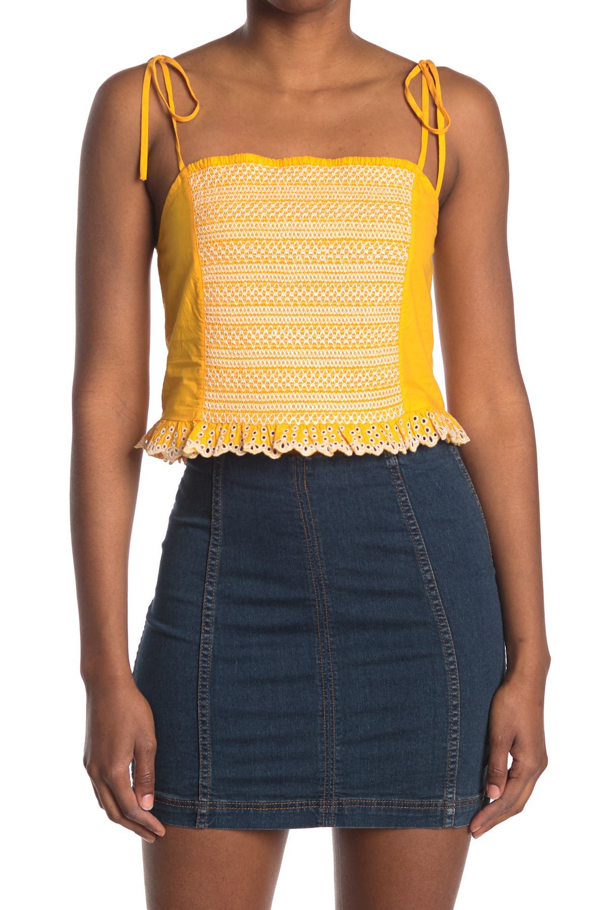 Tanya Taylor Randy Cropped Tie Strap Embroidered Tank In Open Yellow14
