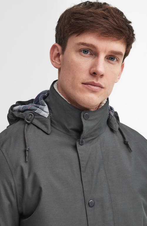 Shop Barbour Chelsea Waterproof Jacket With Removable Hood In Charcoal/blue Granite Tartan