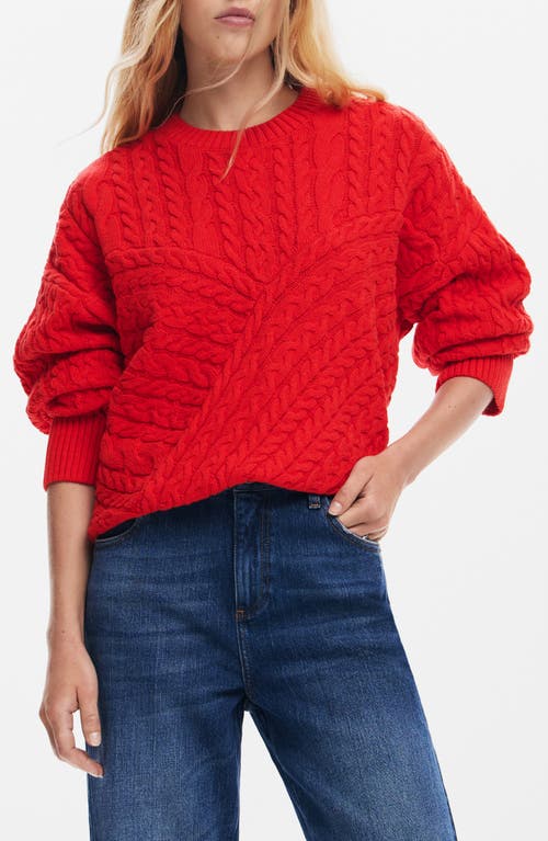 Desigual Exeter Cable Crewneck Sweater in Red 