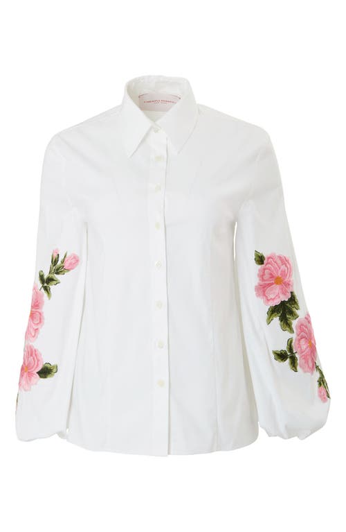 Shop Carolina Herrera Embroidered Stretch Poplin Button-up Shirt In White Multi