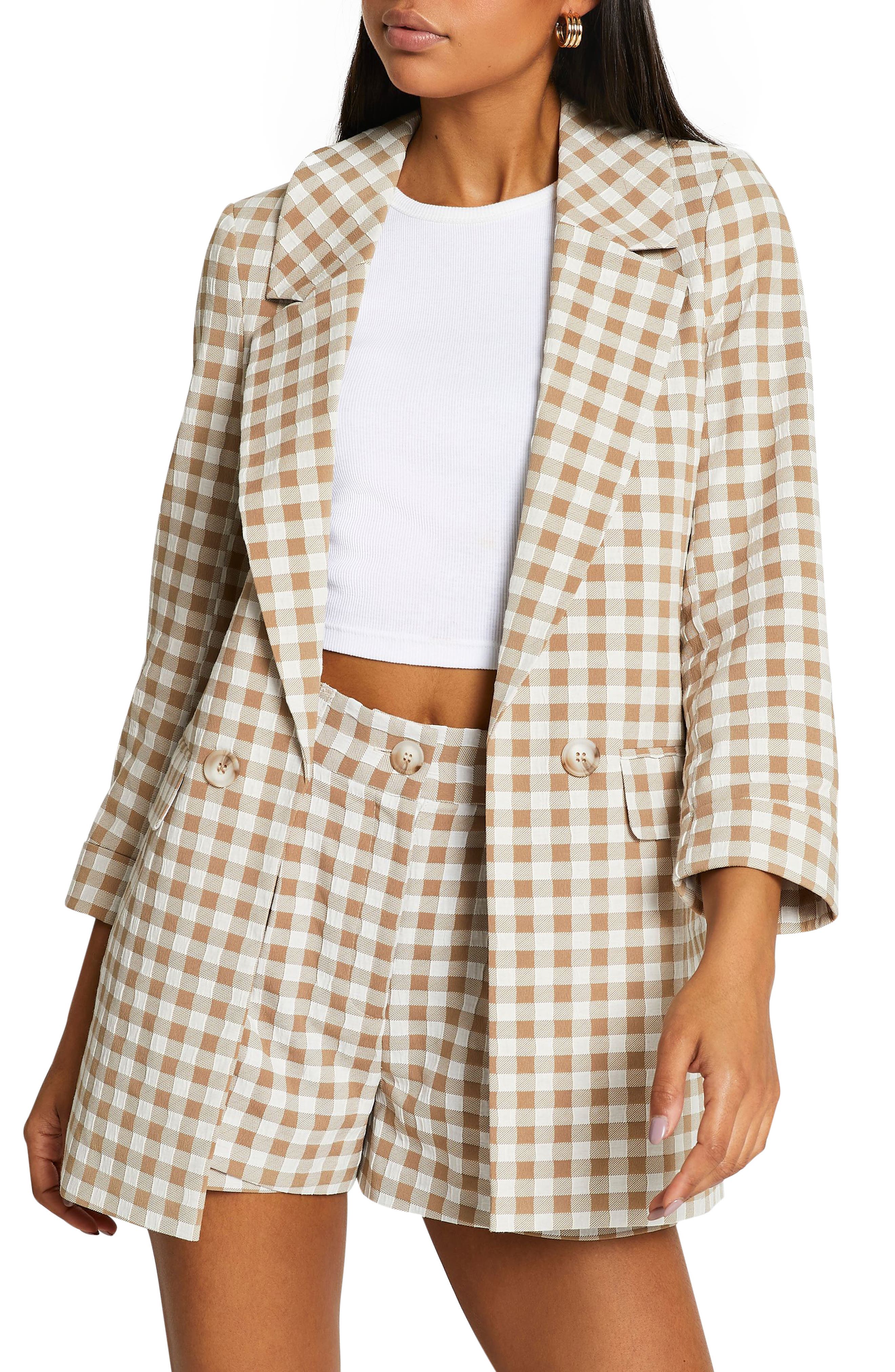 cream checked blazer