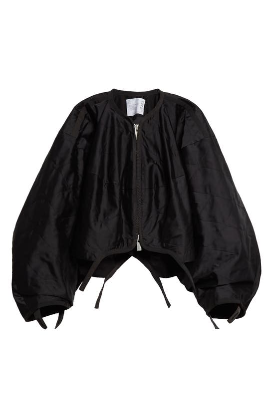 Shop Sacai Quilted Blouson Sleeve Satin Jacket In Black