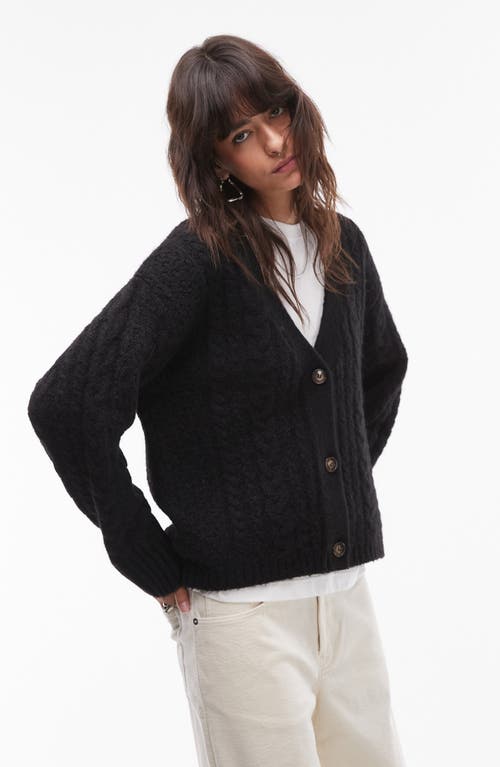 Shop Topshop Relaxed Cable Stitch Cardigan In Black