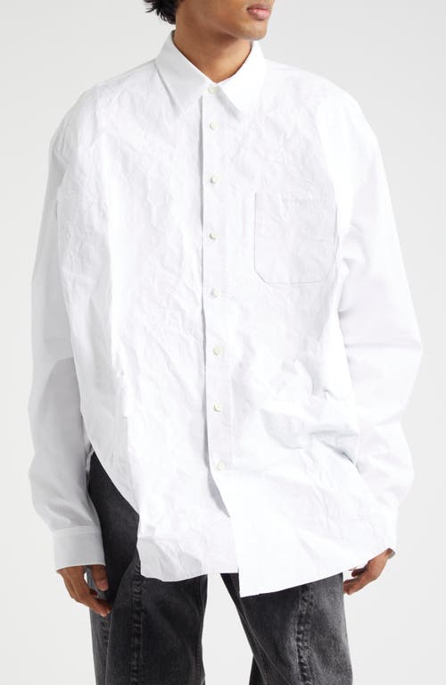 Y/Project Scrunched Organic Cotton Poplin Button-Up Shirt White at Nordstrom,