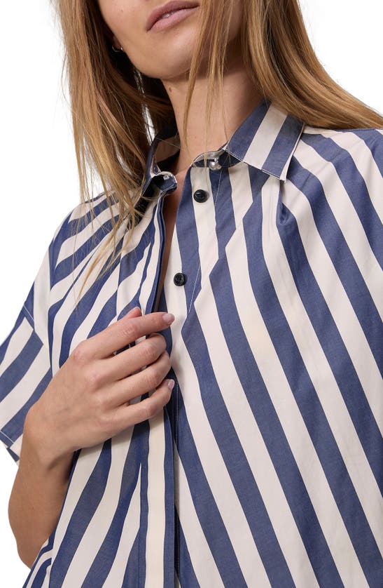 Shop Rag & Bone Martha Stripe Short Sleeve Cotton Poplin Button-up Shirt In Dark Blue Stripe