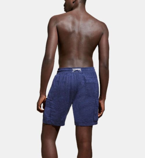 Shop Vilebrequin Linen Bermuda Cargo Pockets Shorts In Bleu Marine