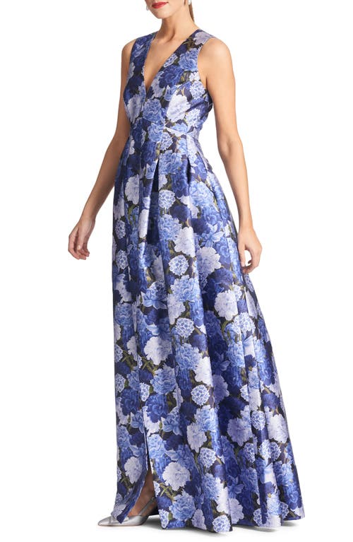 Sachin & Babi Brooke Pleated Floral-print Gown In Rosa Azurro