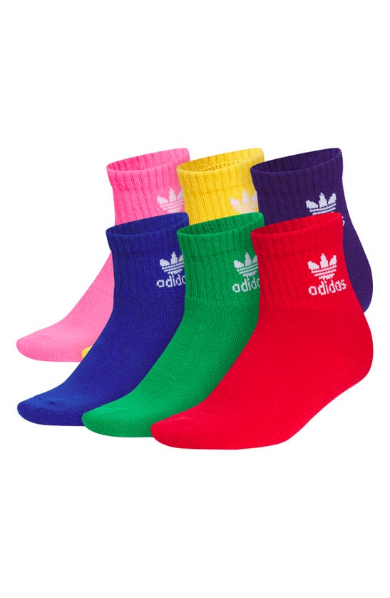 Adidas Originals Kids' Assorted 6-pack Originals Quarter Crew Socks In Pink/ Royal Blue/ Scarlet